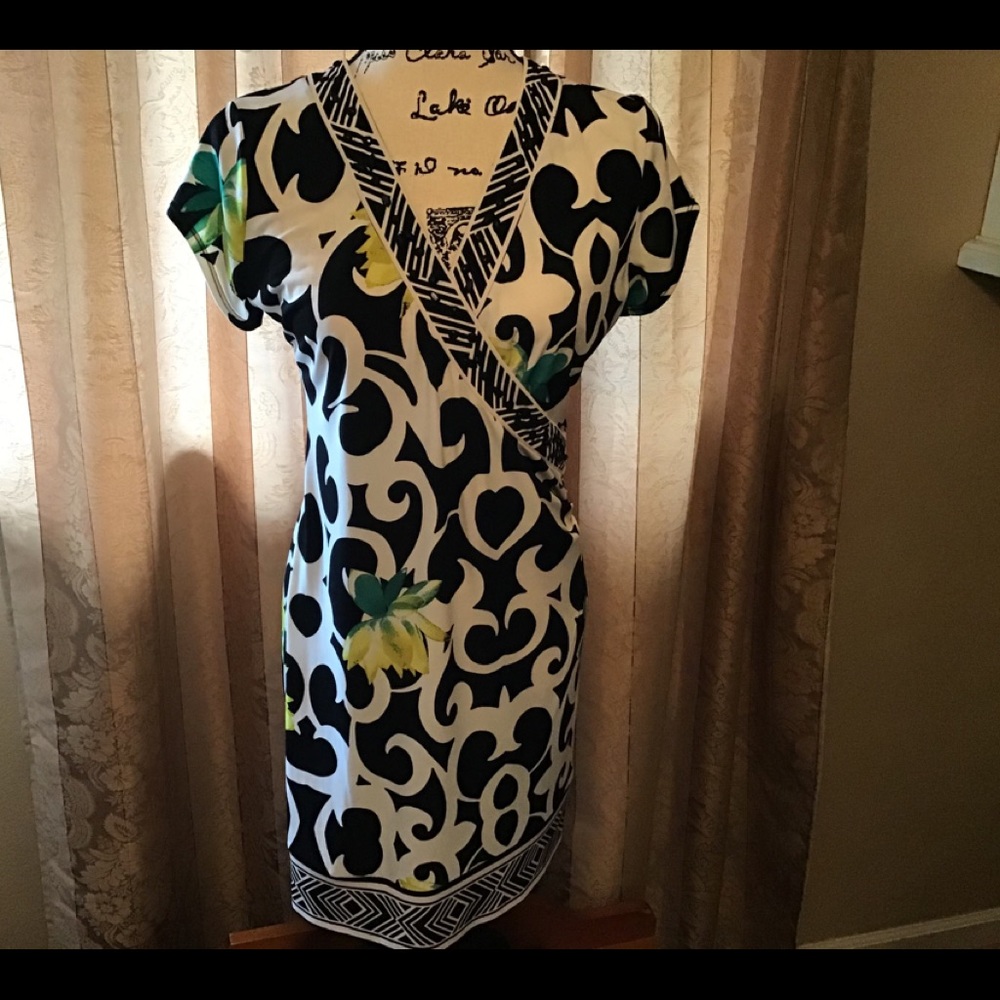 Petite Black White Bling Deep V Dress